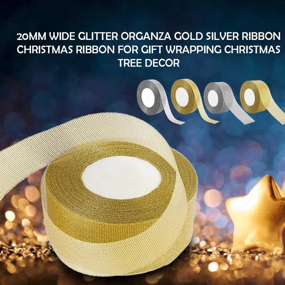 Bred glitter organza guld sølv bånd jul bånd til indpakning juletræ dekoration jul bånd til håndværk