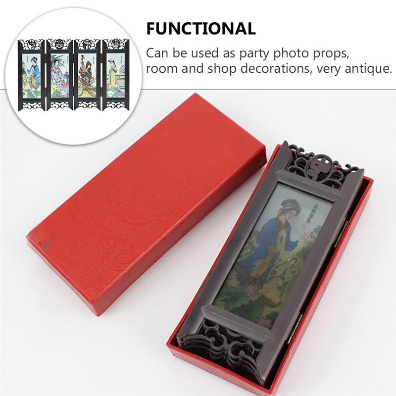 Resin Four Panels Room Screen Divide Screen Small Vintage Folding Panel Screen (Four Great Beauties)