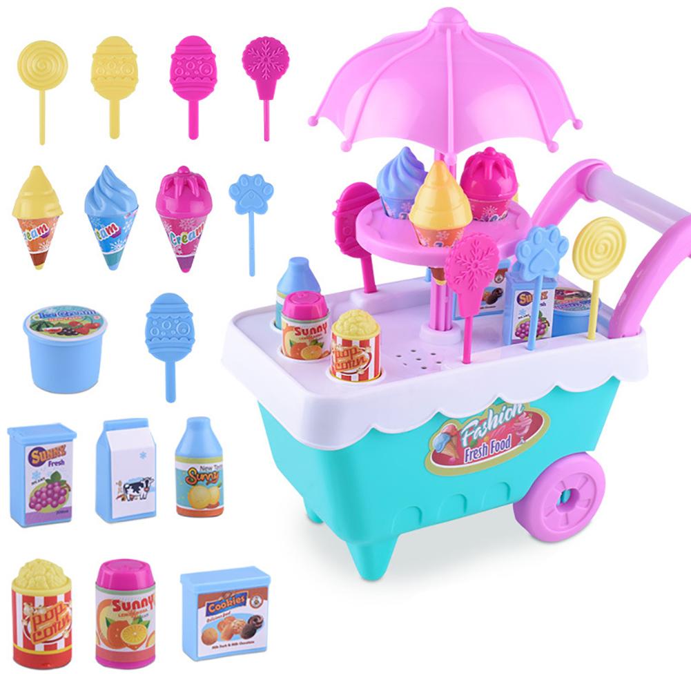Lovely Simulation Candy Lollipop Ice Cream Plastic Trolley Girls Toys For Children Random Color