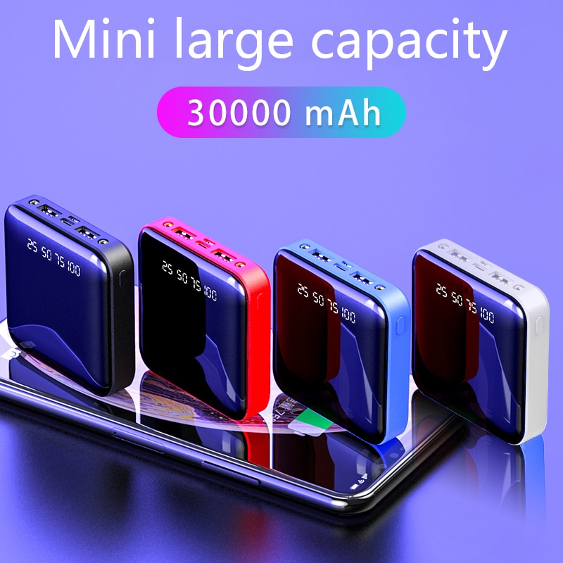 30000mAh Mini Power Bank Portable Charger Dual USB External Battery Charger Powerbank 30000 mAh for Xiaomi Mi iPhone 8 X Samsung