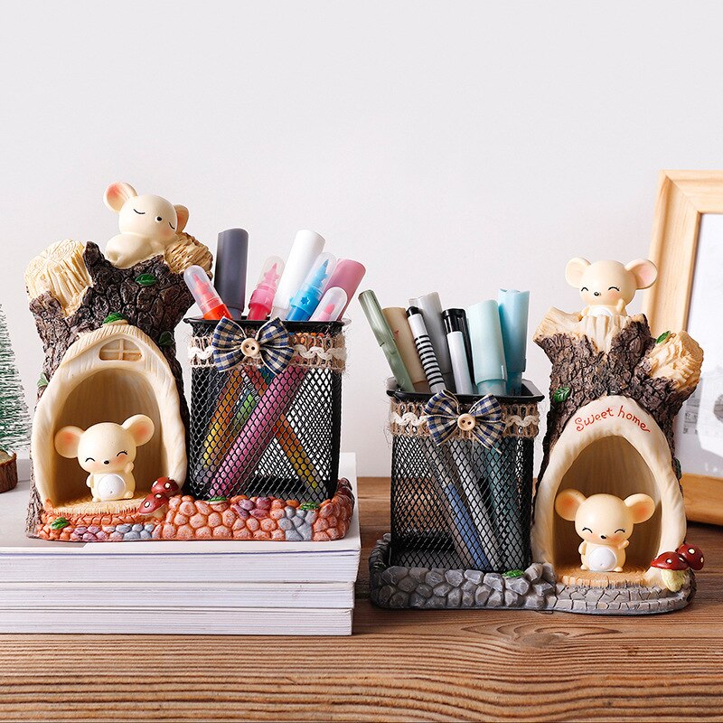 Schattige muis met grote oren, penhouderdecoratie, studentdecoratie, decoratie, harsambachten