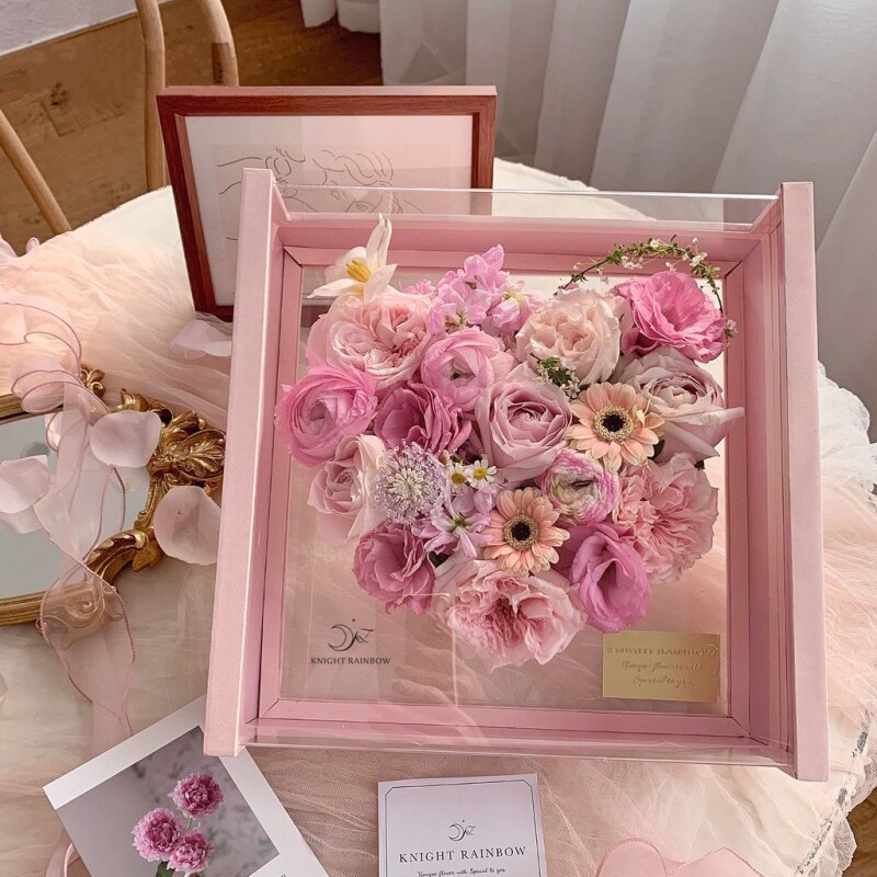 Romantische engel hart transparante acryl doos verpakking bloemen boeket doos valentijnsdag bloemist dozen