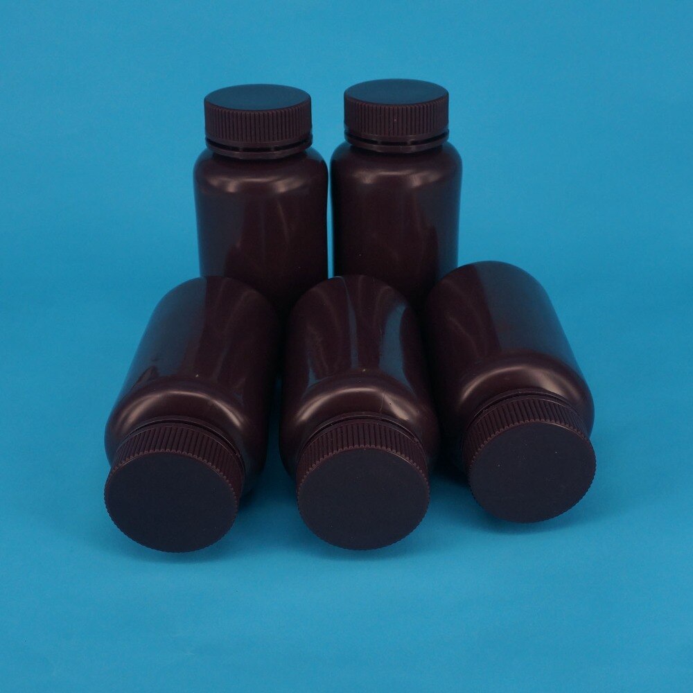 Lot5 250ml Brown PP Plastic Cylindrical Chemical Container Reagent Bottle