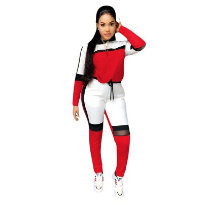 autumn winter women long-sleeved sweater top joggers pants suit two pieces set sportswear tracksuit outfit: Red / M