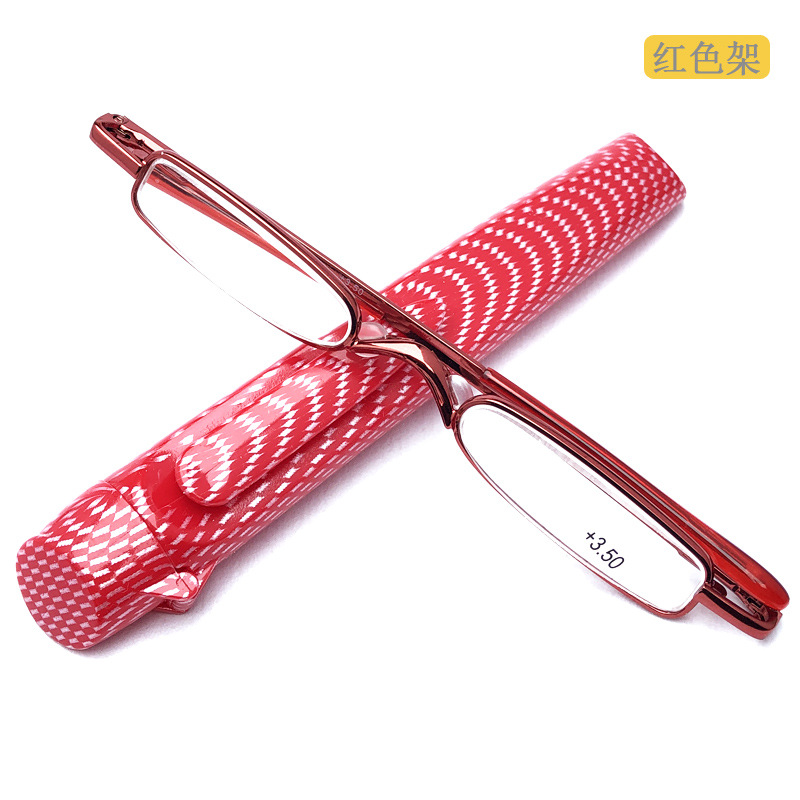 Flip Top Cover Mini Marco de Primavera Gafas de Lectura Lente de Resina Bolígrafo Portátil Gafas de Lectura para Hombres y Mujeres Oculos Gafas: Rojo / + 175