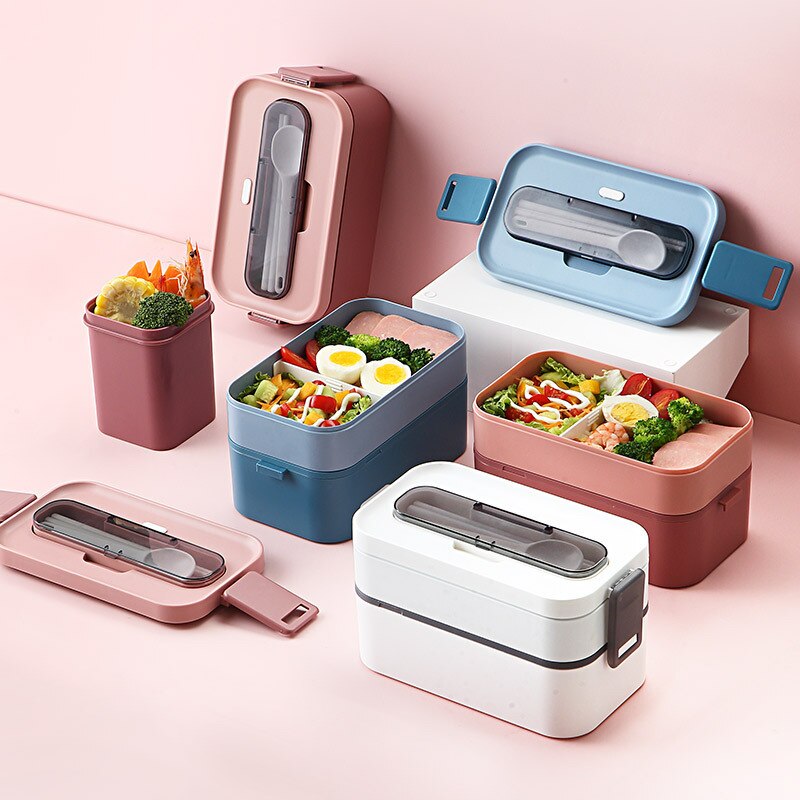 Double bento box Portable Outdoor food storage containers Leak-Proof Japanese style Lunch box With Compartment cooler boxs