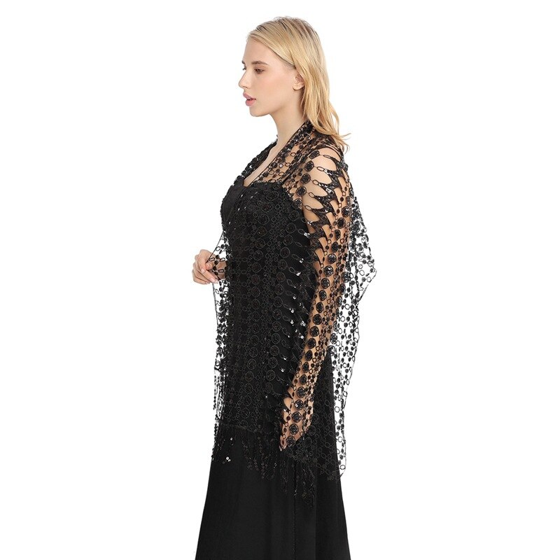 Aftonklänningar sjalar & omslag kvinnor paljetter glitter halsduk bröllop cape brudtärna brudklänning sjal foulard femme dam sjalar