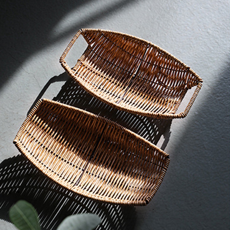 Rattan frugtbrød snacks opbevaringsbakke kaffebar opbevaringskurv nordisk desktop kosmetik diverse organizer køkken opbevaringskasser