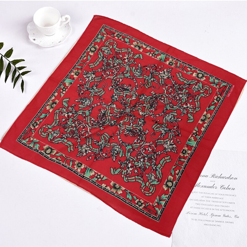 Bufanda tipo pañuelo de colores para mujer, pañuelo cuadrado Vintage con rosas, Bandanas rojas, estilo: 4