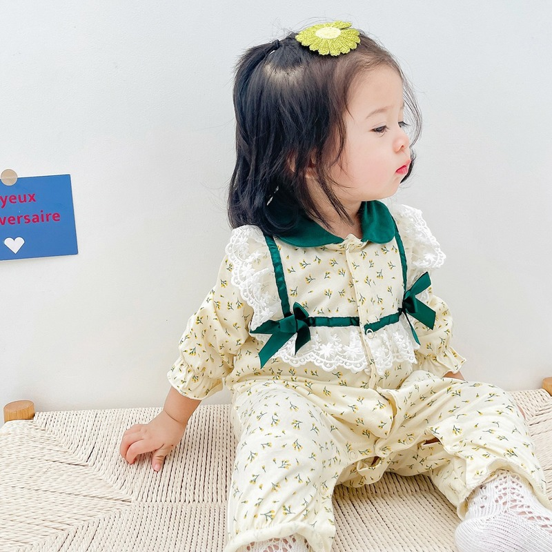 Newborn Baby Girl Clothes Lace Prints Pajama Silk Spring Sleepwear Cotton Blanket Sleepers for Crawling Three Quarter