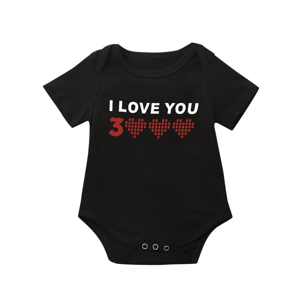 Casual zomer peuter baby meisjes jongens jumpsuit ik hou van je 3000 letters bedrukte tops iron man jumpsuit romper babykleding: Zwart / 18m
