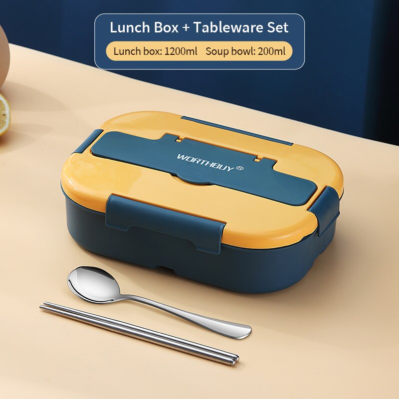 WORTHBUY Microwave Lunch Box For Kids School Plastic Food Container Leak-Proof Bento Lunch Box With Compartment Lunch Container: A Blue