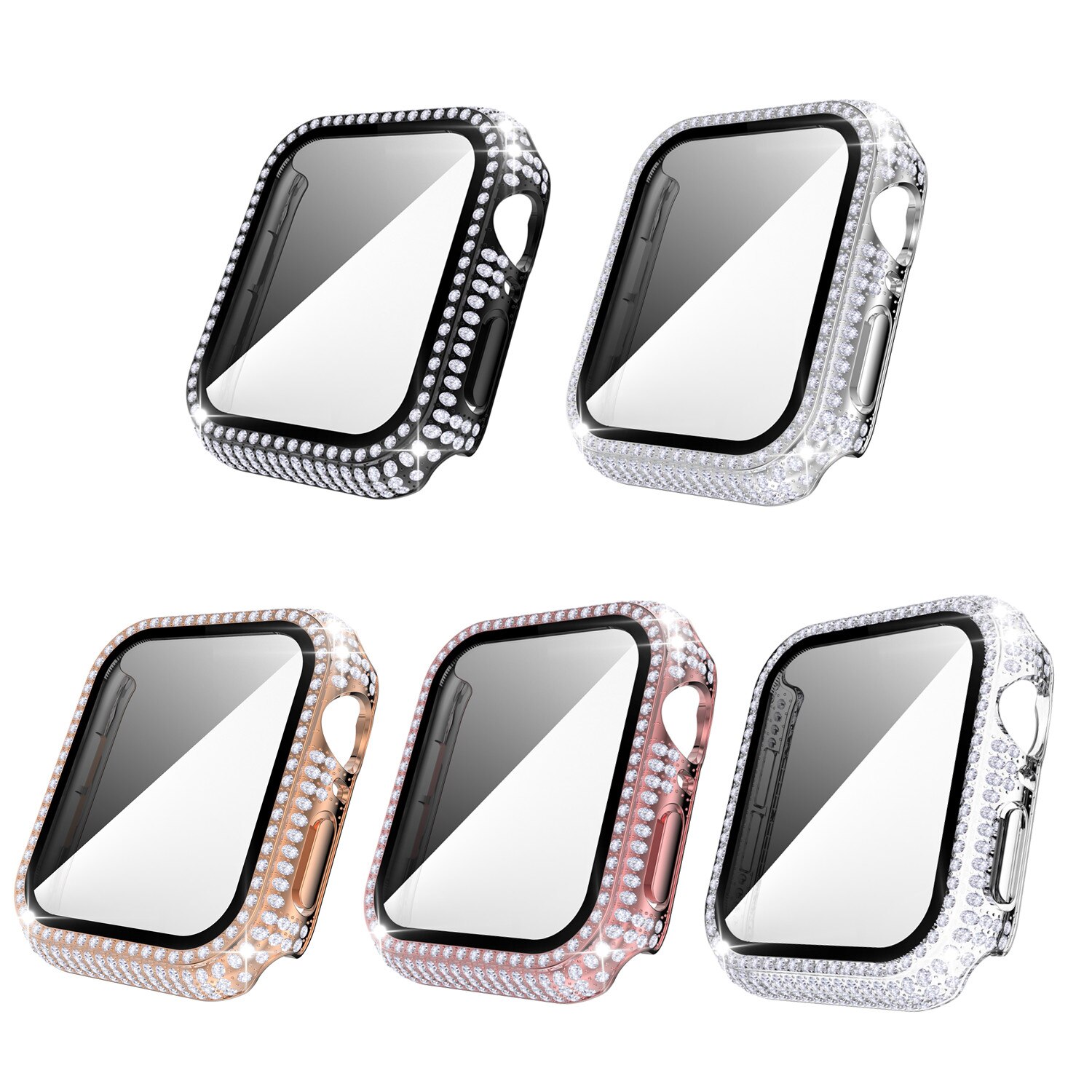 Diamonds Luxury Watch Case +Tempered Glass for Apple Watch Cases 44mm 40mm 42mm 38mm Full Bumper for iWatch Series 6 SE 5 4 3 2