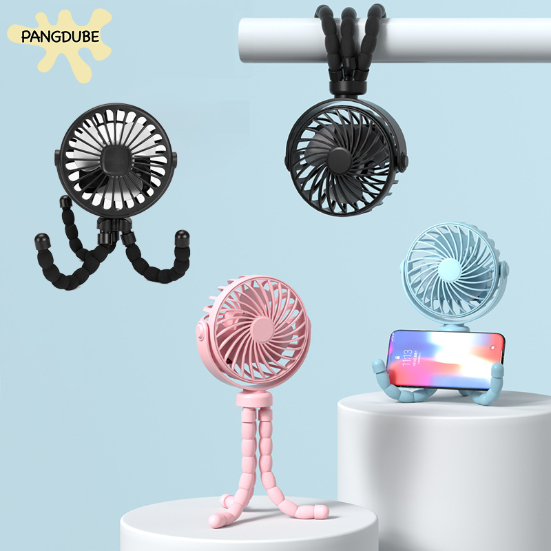 PANGDUBE Mini Fan voor Kinderwagen USB Oplaadbare Lithium Handheld Octopus Fan voor Wieg Kinderwagen Mini Draagbare Fan
