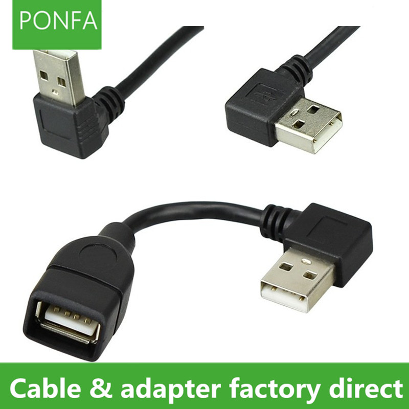10 cm 20 cm 40 CM USB 2.0 A Man-vrouw 90 Angled Extension Adapter kabel USB2.0 man-vrouw rechts/links/down/up Zwart kabel