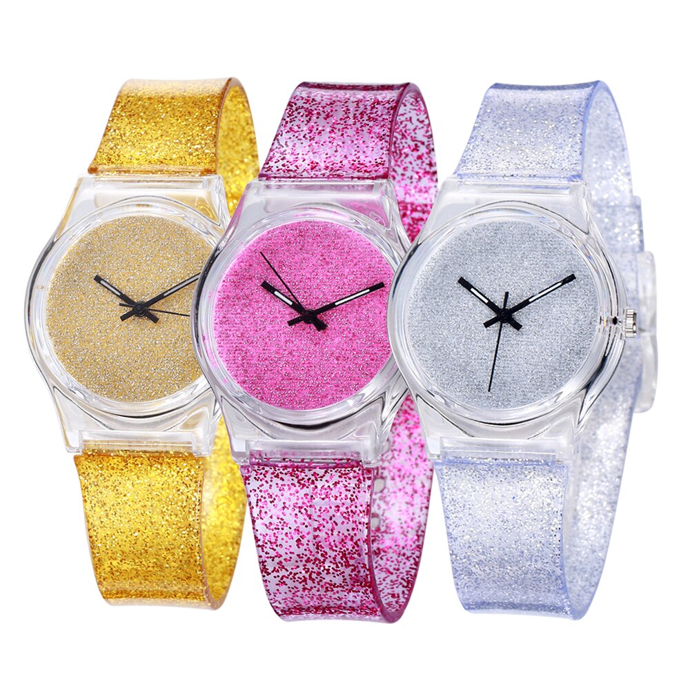 Montre à quartz transparente pour enfants, étanche, simple, couleur unie, brillante, pour garçons et filles, pour étudiants