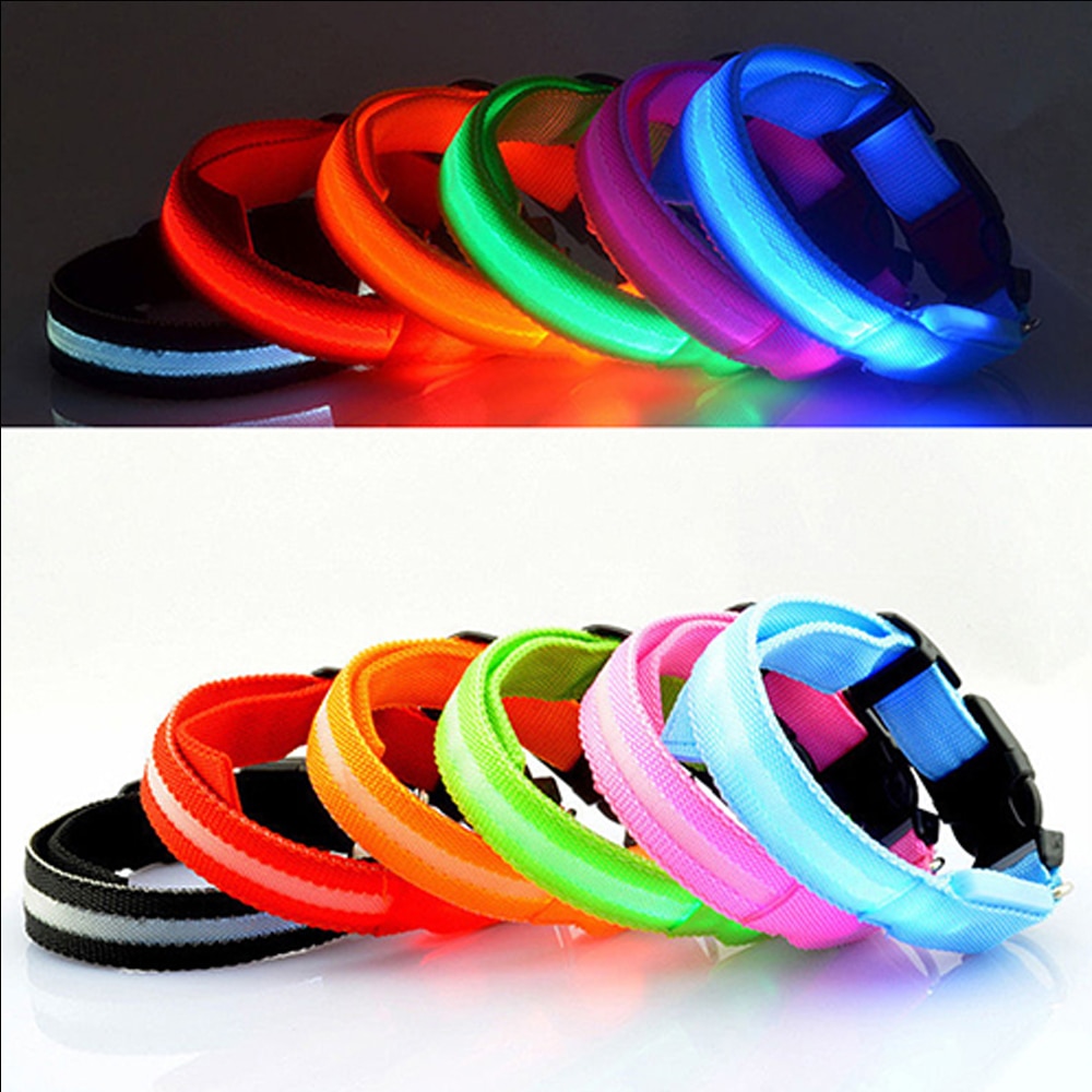 Led Veiligheid Halsband + 2 Batterijen Oplichten Huisdier Kraag Verstelbare Nylon Knippert Lichtgevende Ketting Puppy Anti-Verloren levert