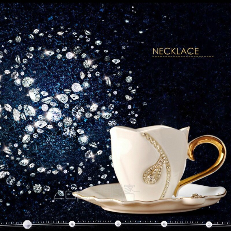 Classic Diamonds Koffiemok Liefhebbers Koffiekopje Set 3D Keramische Mokken Met Strass Decoratie Ontbijt Cup