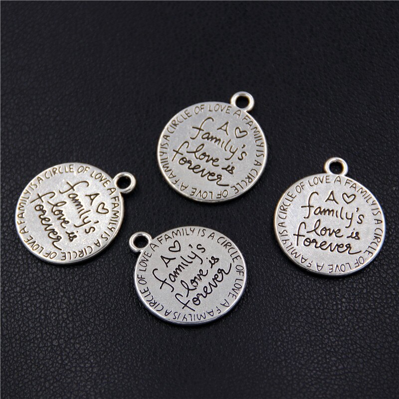 30pcs Antiqur Silver Color Round Message Family's Love is Forever Charm Pendant Love Jewelry A2400