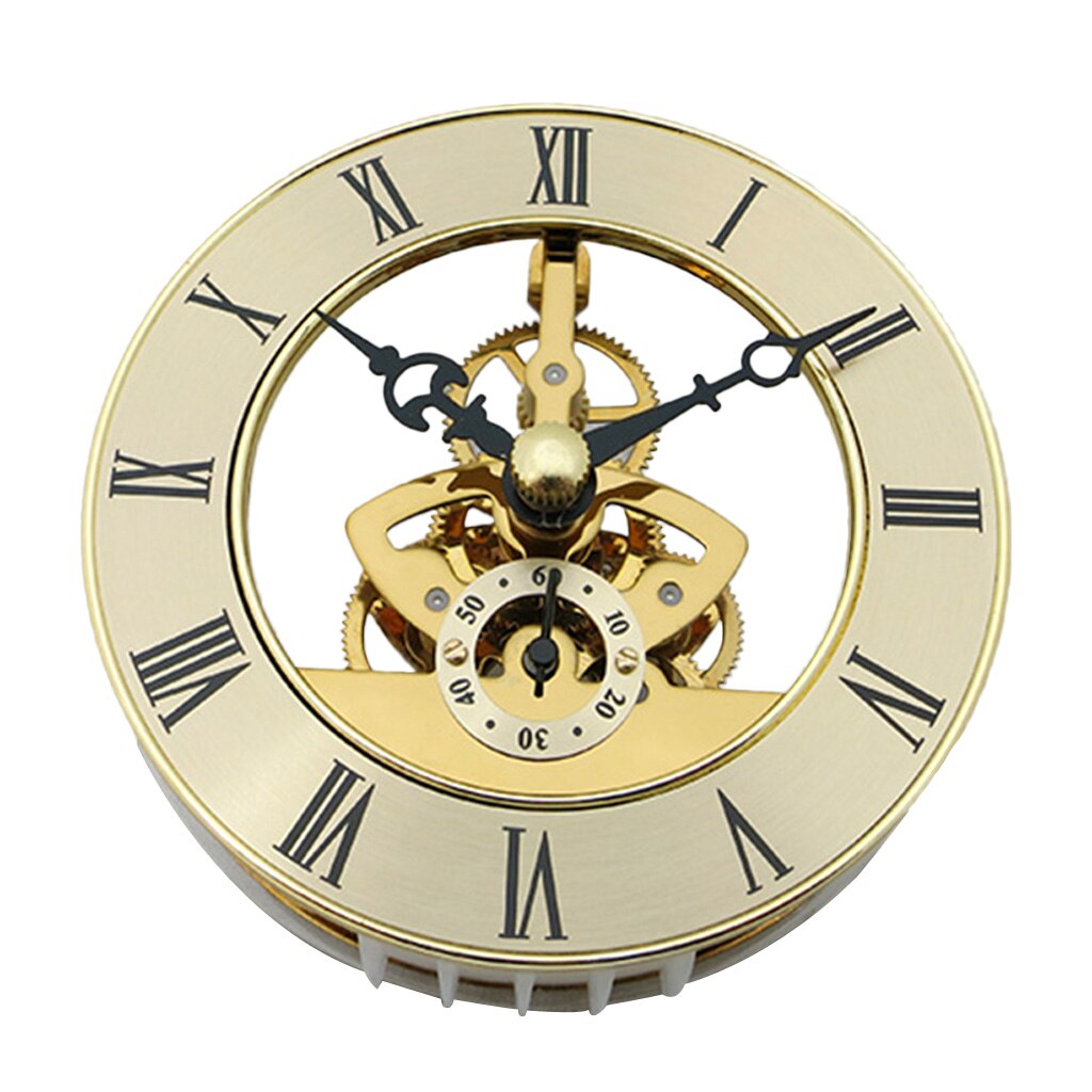 Quartz Skeleton Clock Movement Insert w/ Rotating Gears Black Roman Numerals: Gold