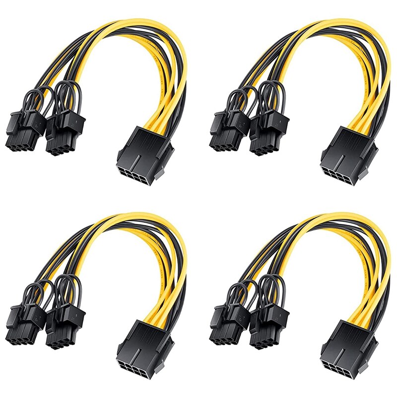 4PCS 8 Pin PCI-E To 2 PCI-E 8 Pin (6 Pin +2 Pin) Power Cable Splitter PCI Express Graphics Card Connector PC Power Cable