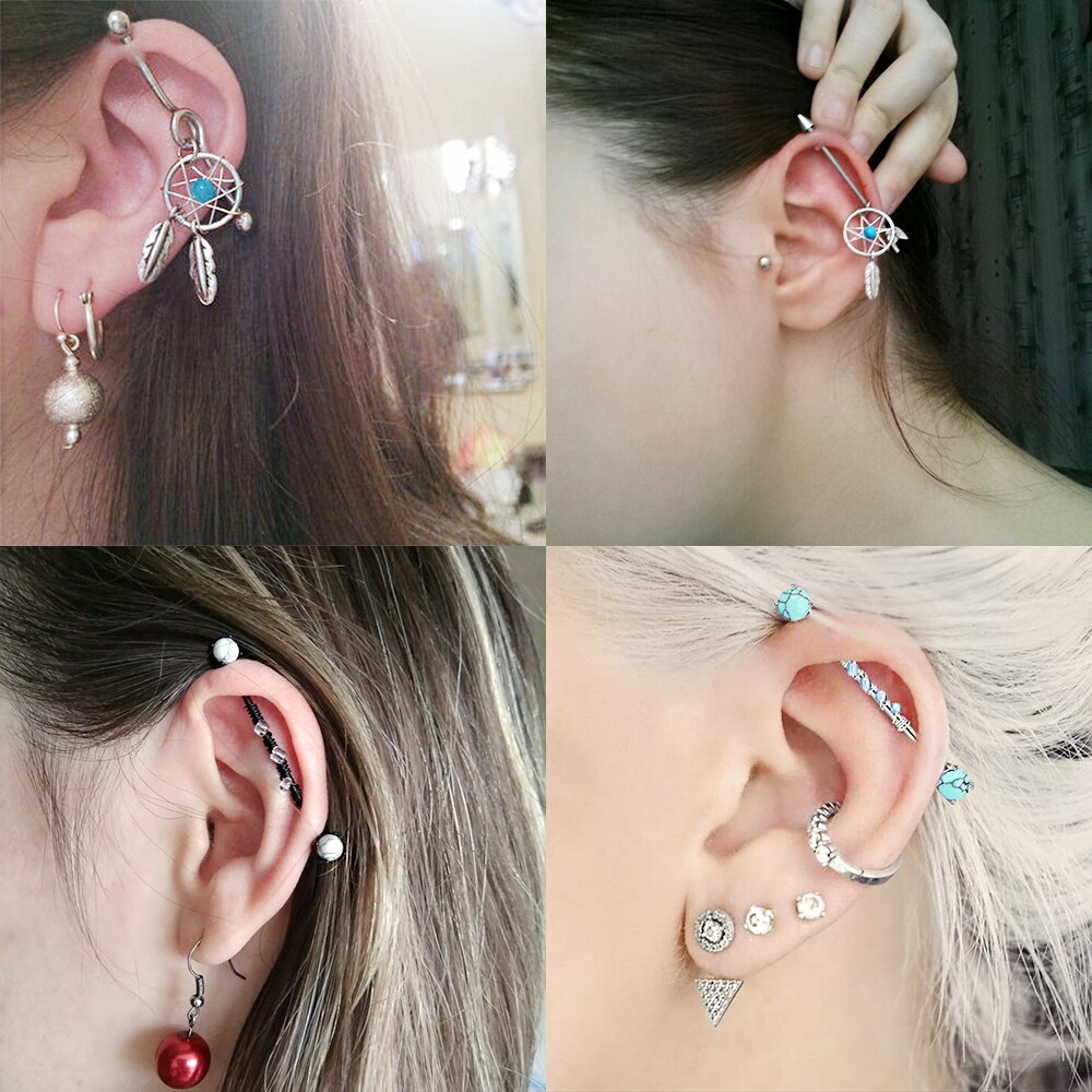 Schmetterling Pfeil Industrielle Hantel für Frauen Männer Stahl CZ Knorpel Wendel Ohrringe Zucht Karosserie durchbohren Schmuck Oreja 14G x 38mm 1PC