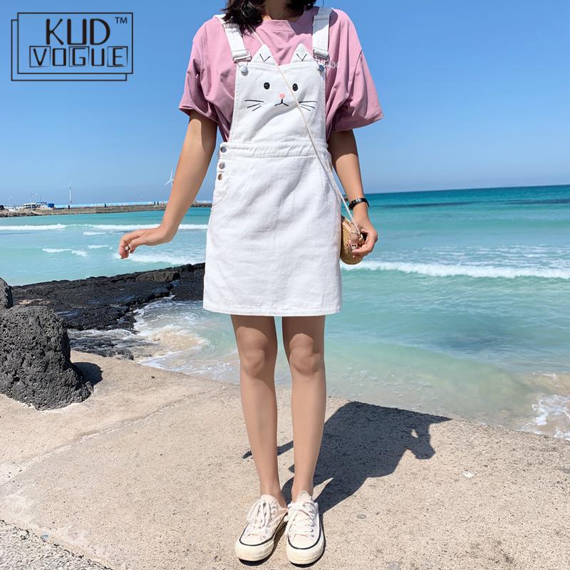 Women Strap Skirt Kawaii Cute Cat Ear Embroidery Suspender Skirt Mini Skirts Japanese Style Mori Girl Lolita 8446