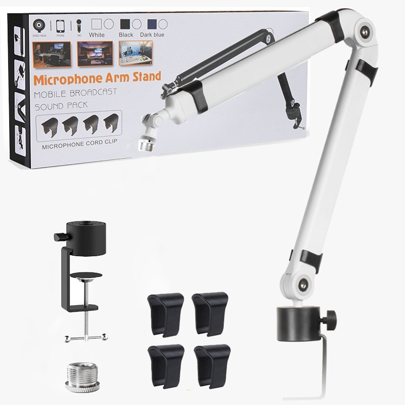 Microfoonarm, 360 ° Draaibare microfoonstandaard, microfoonhouder met 3/8"5/8" adapters, microfoonarm met accessoires, microfoonarm: WHITE