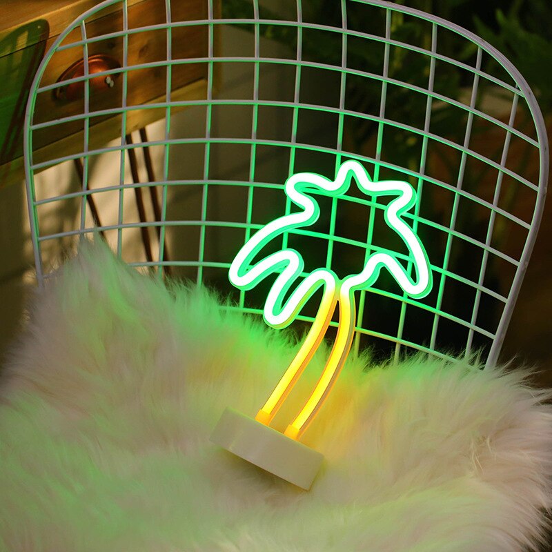 Neon Christmas Tree LED Xmas Home Decor Neon Sign Lamp Rainbow Flamingo Table Bedside Light USB / Battery Power: Coconut tree