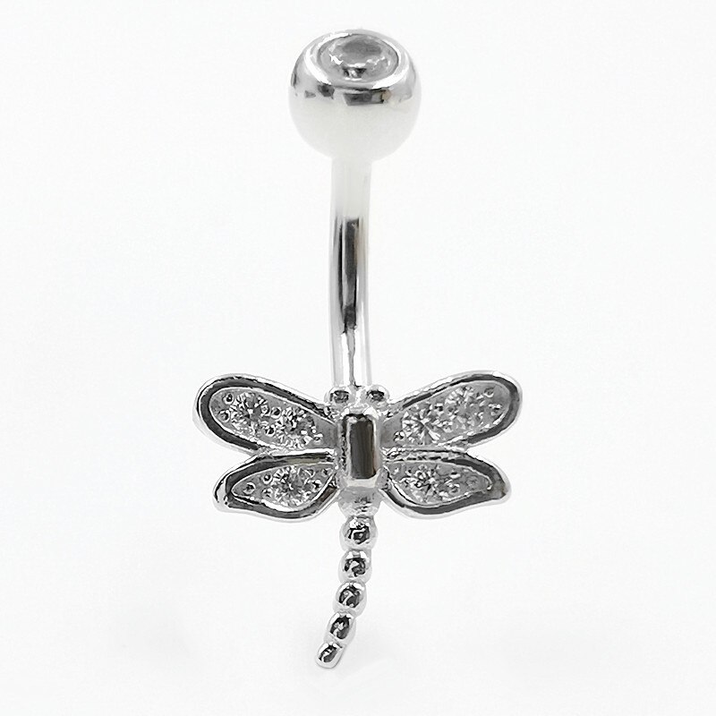 925 Sterling Zilver Zirkoon Dragonfly Insect Body Piercing Sieraden Belly Button Rings Mannen Vrouwen Navel Dance 1.5 Mm Dikke: Rod length 10 mm