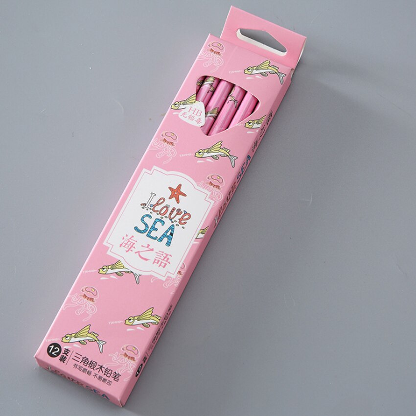 12 unids/pack mar HB lápiz de goma de madera de cabeza de lápiz escribiendo dibujo lápiz de madera papelería chico: Rosa