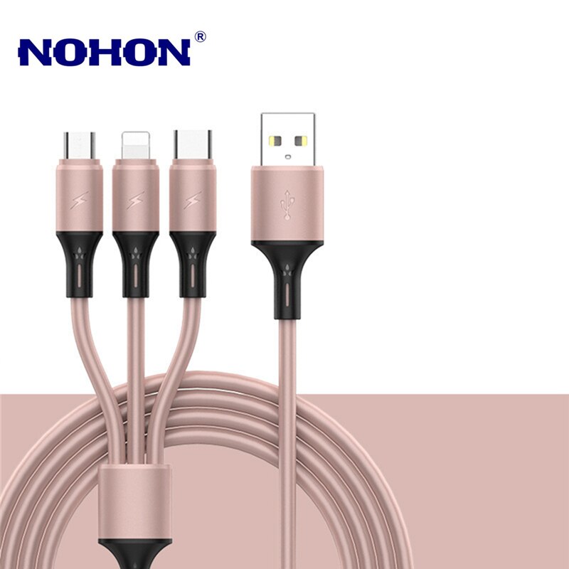 Uniwersalny kabel ładujący USB 3 w 1 dla iPhone 8 X XS Samsung LG Huawei Xiaomi OnePlus OPPO android telefon USB ładowarka kabel 1.2m: Różowy