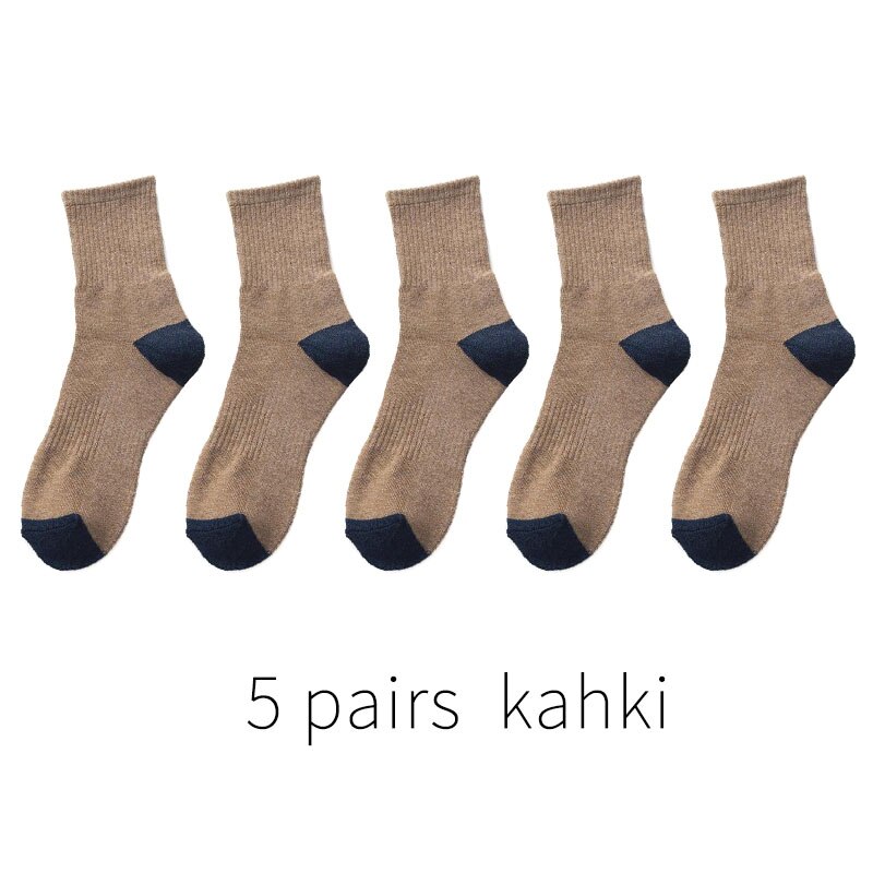 5 paar japanse katoenen herensokken dikke badstof lange sokken heren zakelijke herfst winter warme sokken calcetines meias: 5 paar kahki