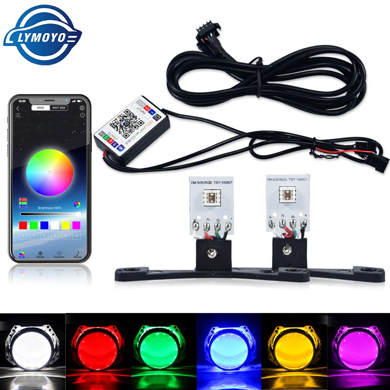 Auto LED Teufel Auge Dämon Bösen Augen DRL LED Bluetooth-kompatibel APP RGB 2,5 Scheinwerfer Motorrad Mini Projektor Objektiv zubehör