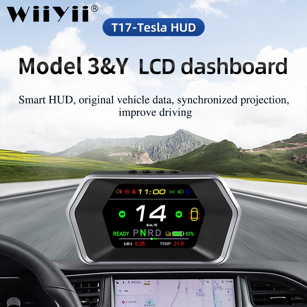 T17 Head Up Display Auto Display Smart Auto Hud Gauge Speed Indicator Licht Prompt Veiligheid Alarm Rijden Tijd Voor Tesla model 3