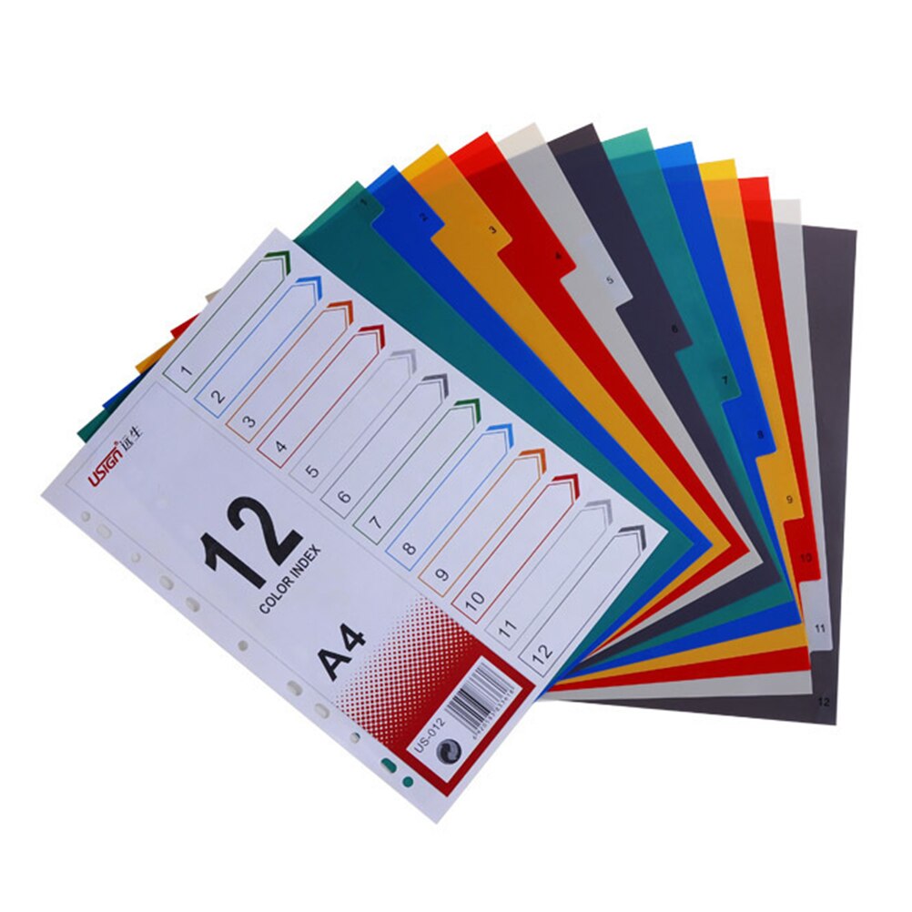 12Pcs Page Divider Colorful Classification Page Tab for Notebook Memo (A4)