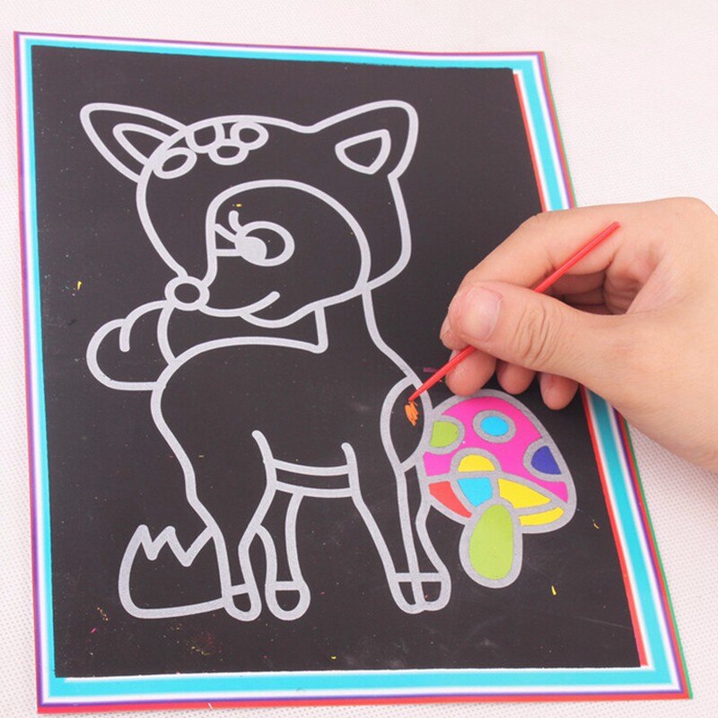 10 Sheets Colorful Magic Scratch Art Painting Paper Children Painting Paper Free Drawing Pen