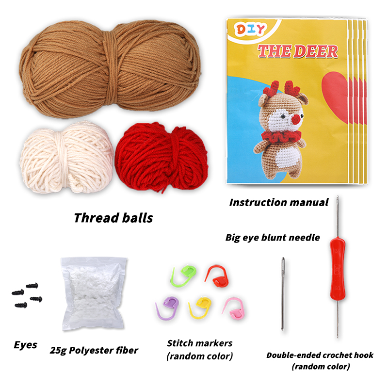 Kraball kit de animais de crochê para iniciantes com tutorial de vídeo, fio de tricô de algodão, agulhas, gancho, conjunto de ferramentas de malha, artesanato diy