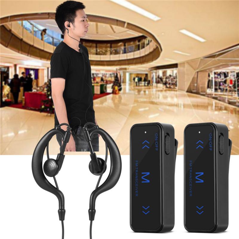 2PCS Mini Walkie Talkie 3W 400-470MHz 2-Way Radio Transceiver Earpiece Headset Earmuff USB Powered 1.86-0.62 Mile Distance ABS