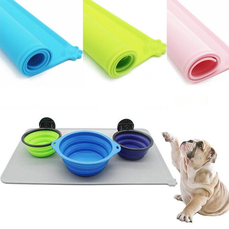 Tapis pour bol à boire en Silicone pour chien et chat, imperméable, pour animaux de compagnie, tapis d&#39;alimentation pour chien, napperon Portable, alimentation en plein air