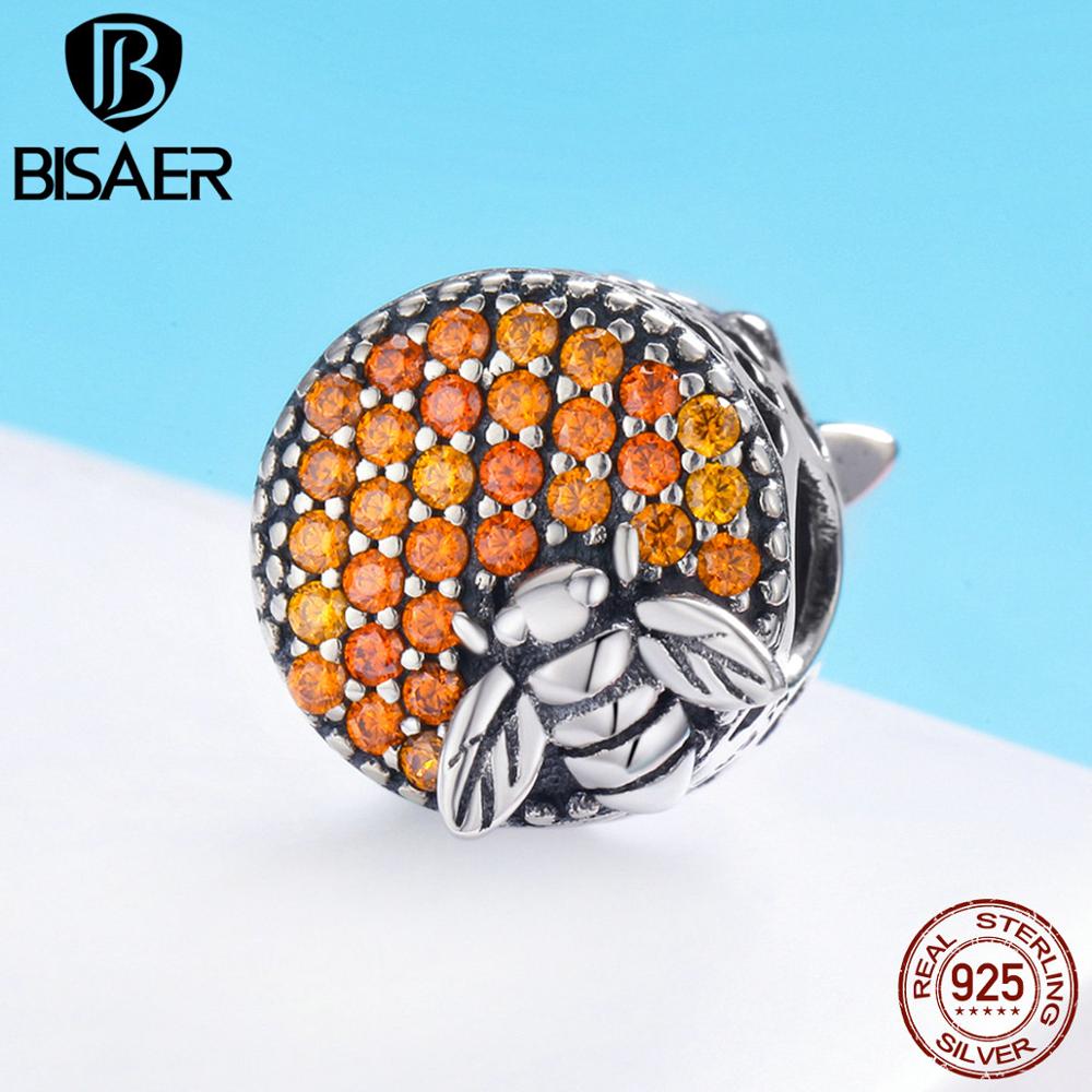 Abalorio de abeja de Plata de Ley 925, cristal de abeja, cuentas de insectos, apto para pulseras, joyería de plata auténtica Original, , ECC821