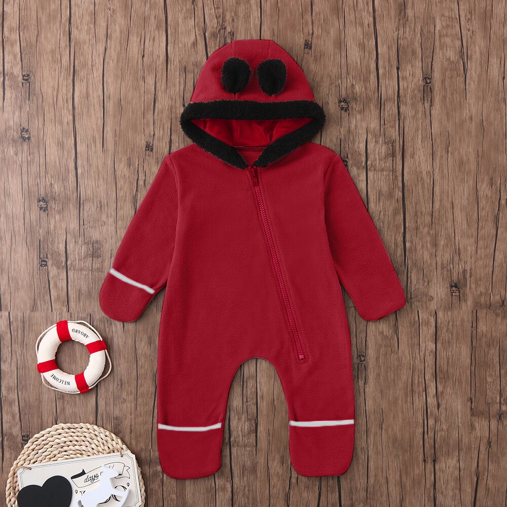 Infant Baby Rompers Boys Girls Fleece Hooded Winter Fleece Jumpsuit Soft Newborn Cute Cartoon Coats Newborn Infant Bodysuits