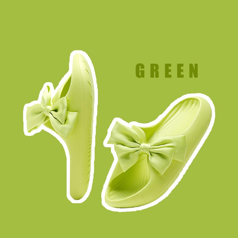 Summer Women's Slippers Pink Cute Bow Sandals EVA Non-slip Breath Home Ladies Slides Lightweight Soft Outdoor Sandals Girls JK: Army Green / 40-41