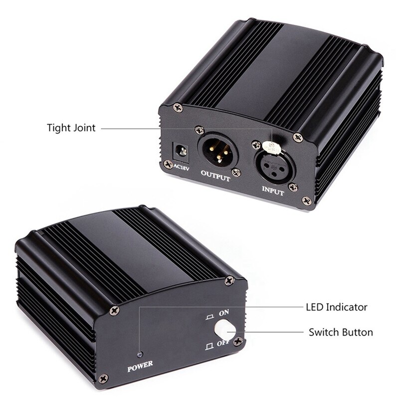 48V Dc Phantom Power Supply Genuine For Studio Recording Condenser Microphone Computer