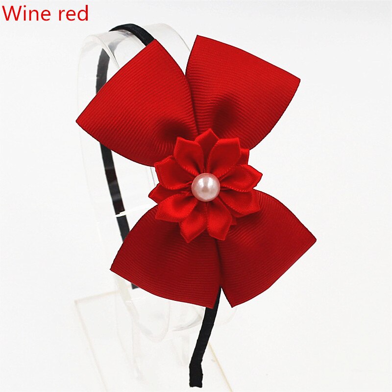Diademas de lazo de para niña, Aro para el pelo con perlas y flores, lazos de princesa, diadema para niña, accesorios para el cabello: wine red