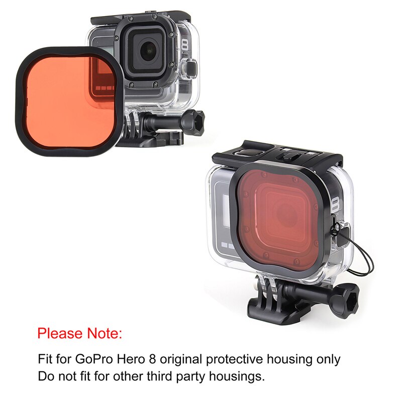 Kit de 3 uds. De filtros de Snorkel rojo, filtro de Color para objetivos para GoPro HERO 8, funda Carcasa protectora para filtro Go Pro 8