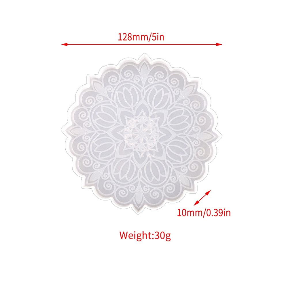 Molde de silicona de resina para posavasos redondo de Mandala, bandeja para posavasos de café, molde para bricolaje, resina epoxi, yeso, hormigón, copa de vino, molde para estera: Amarillo claro