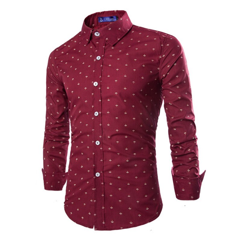 Casual skjorta för män slim fit herr casual prickskjorta långärmad formell klänning skjortor män manskläder camisa: Röd / Xl