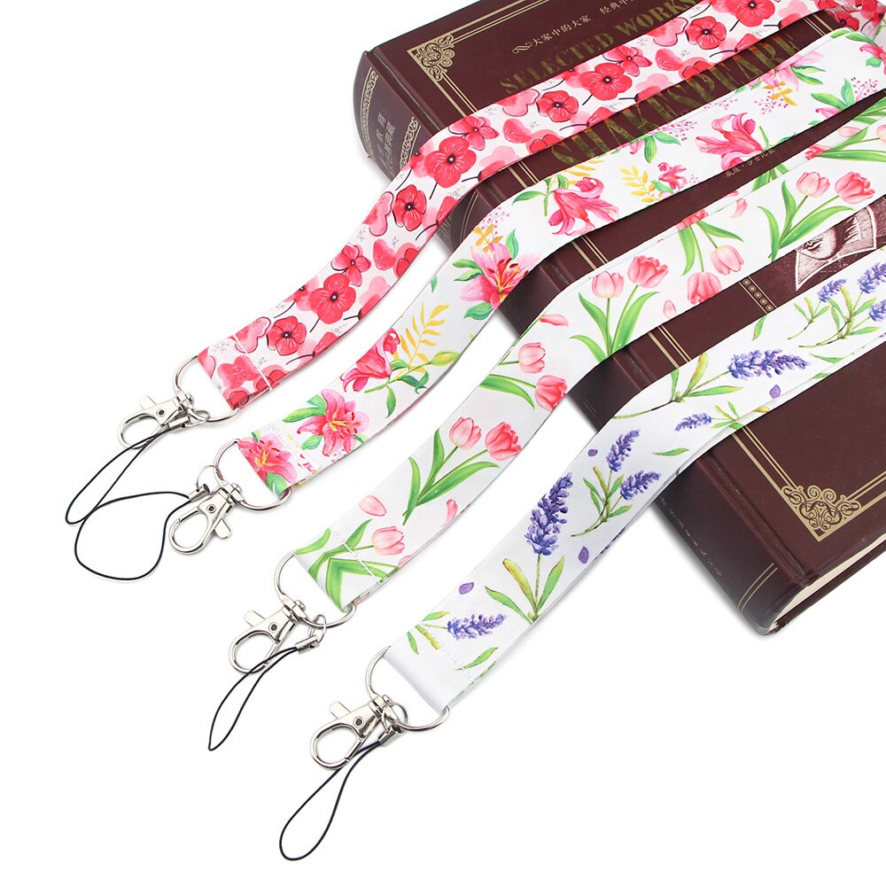 LX150 Fresh Leaves Flower Neck Strap Lanyards ID Badge Card Holder Keychain Phone Gym Strap Webbing Necklace