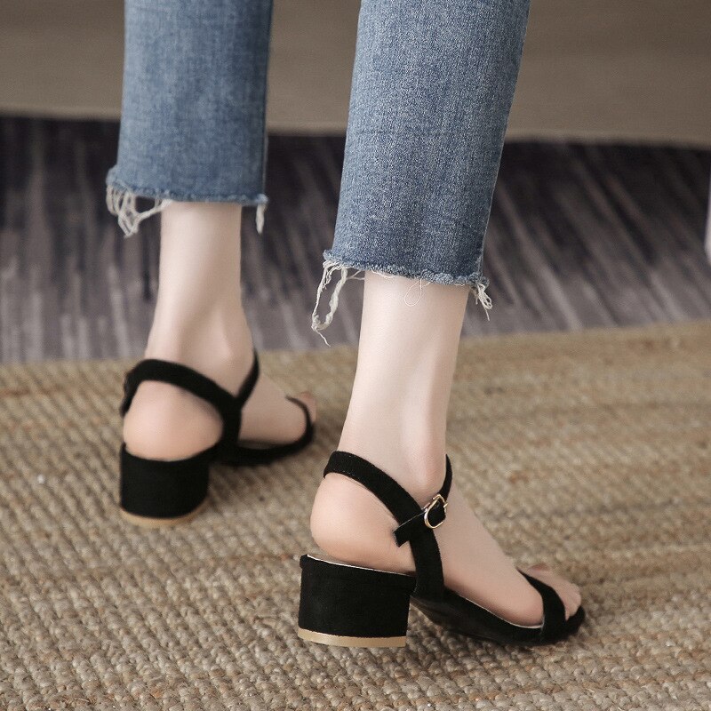 Chaussures d'été à la pour femmes 34 36 38 39 , sandales Mujer à talon carré et bout ouvert